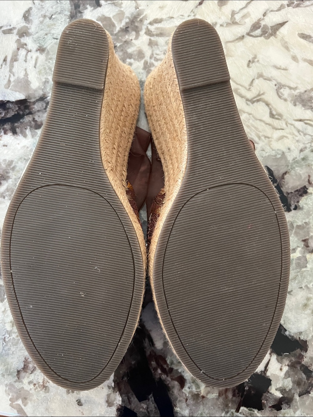 No Boundaries Brown Beaded Espadrille Flats with Ribbon Ankle Ties - Picture 4 of 4